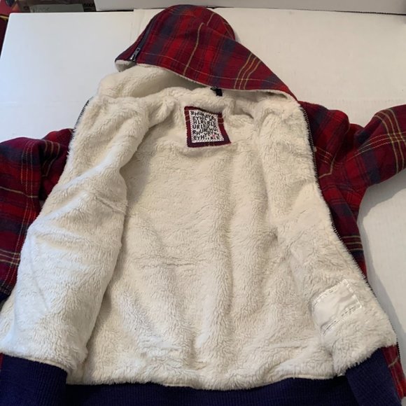 Hurley Womens Red Plaid Hooded Jacket Sherpa Lined Size Medium Outdoor - Picture 2 of 8